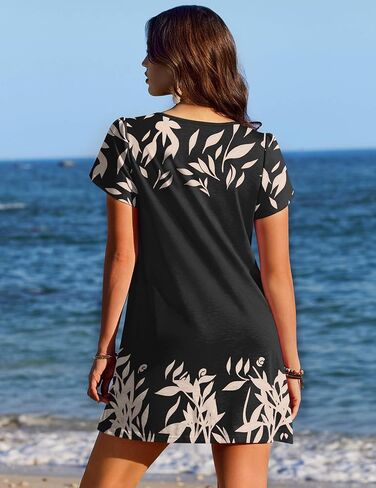 Ekouaer Swimsuit Coverup for Women 2026 Petal Short Sleeve Bathing Suit Cover Ups Summer T Shirt Dress Flowy Sundresses in Kuwait