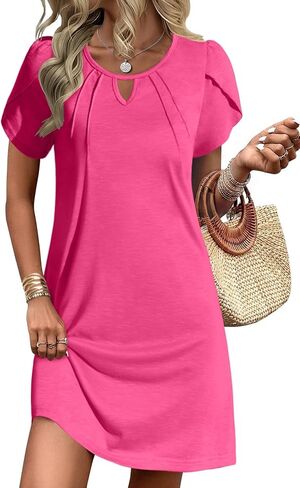Ekouaer Swimsuit Coverup for Women 2026 Petal Short Sleeve Bathing Suit Cover Ups Summer T Shirt Dress Flowy Sundresses in Kuwait