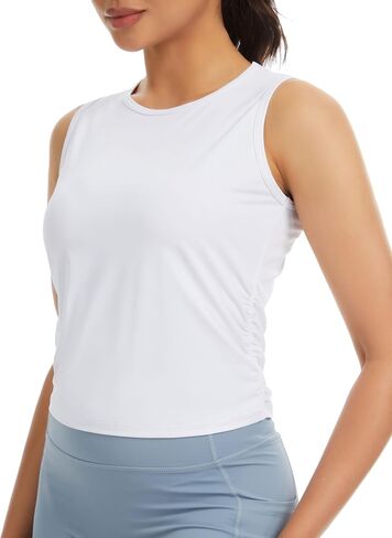 Dragon Fit Women's Workout Tank Tops Side Ruched Fitted Crop Top Basic Gym Athletic Sleeveless Shirts in Kuwait
