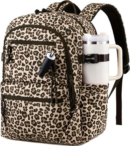 LOVEVOOK Laptop Backpack with Cute Pendant,15.6 Inch Travel Work Backpack Computer Laptop Bag with Large Cup Holder,Waterproof Nurse Teacher College Backpack Purse,Gifts for Women & Men, Leopard print in Kuwait