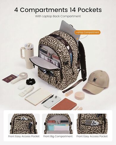 LOVEVOOK Laptop Backpack with Cute Pendant,15.6 Inch Travel Work Backpack Computer Laptop Bag with Large Cup Holder,Waterproof Nurse Teacher College Backpack Purse,Gifts for Women & Men, Leopard print in Kuwait