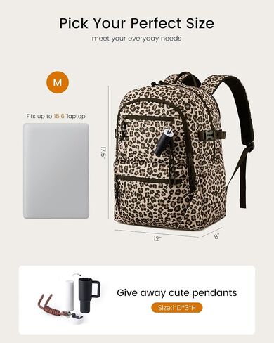 LOVEVOOK Laptop Backpack with Cute Pendant,15.6 Inch Travel Work Backpack Computer Laptop Bag with Large Cup Holder,Waterproof Nurse Teacher College Backpack Purse,Gifts for Women & Men, Leopard print in Kuwait
