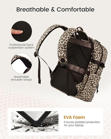 LOVEVOOK Laptop Backpack with Cute Pendant,15.6 Inch Travel Work Backpack Computer Laptop Bag with Large Cup Holder,Waterproof Nurse Teacher College Backpack Purse,Gifts for Women & Men, Leopard print in Kuwait