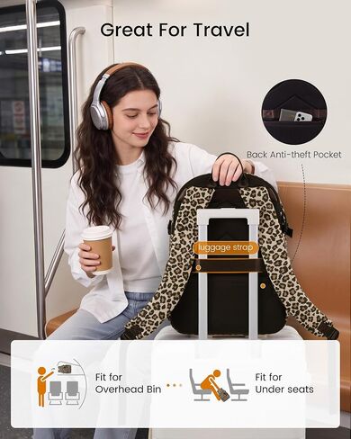 LOVEVOOK Laptop Backpack with Cute Pendant,15.6 Inch Travel Work Backpack Computer Laptop Bag with Large Cup Holder,Waterproof Nurse Teacher College Backpack Purse,Gifts for Women & Men, Leopard print in Kuwait