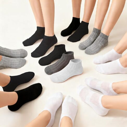 6 Pairs Low Cut Ankle Socks for Women Men, Silicone Anti-Slip No Show Socks with Soft Breathable Cotton Cushioned Heel, Fit US Size 6-10.5/6-9.5, Black White Grey in Kuwait