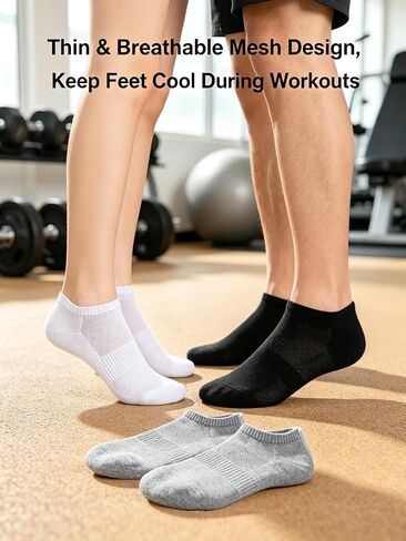 6 Pairs Low Cut Ankle Socks for Women Men, Silicone Anti-Slip No Show Socks with Soft Breathable Cotton Cushioned Heel, Fit US Size 6-10.5/6-9.5, Black White Grey in Kuwait