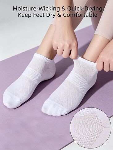 6 Pairs Low Cut Ankle Socks for Women Men, Silicone Anti-Slip No Show Socks with Soft Breathable Cotton Cushioned Heel, Fit US Size 6-10.5/6-9.5, Black White Grey in Kuwait