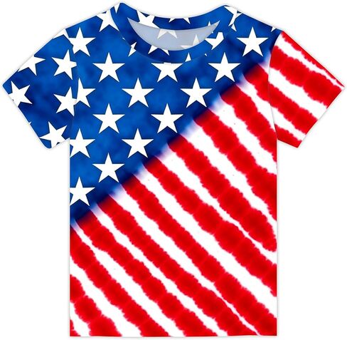 Kids 4th of July T Shirt for Boys American Flag Patriotic Shirts Toddler Indenpendence Day Tee USA Tie Dye Top 3-14T in Saudi Arabia