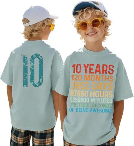 KEKEMI 10th Birthday Boy Shirt 10 Years 120 Months 3652 Days Birthday T-Shirt 10Y Boy Double Digits Tees Bday Party Outfit in Saudi Arabia