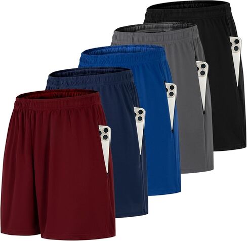 Men's 5 Pack Athletic Shorts with Zipper Pockets, Breathable Mesh Gym Workout Running Shorts Activewear in Saudi Arabia
