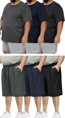 BOOJO 3 Pack Big and Tall Mens Gym Shorts & Shirts in Saudi Arabia