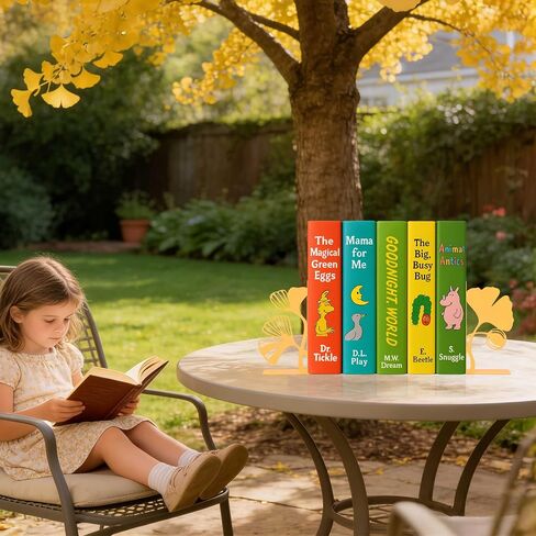 Ginkgo Leaf Metal Bookends, Yellow Botanical Plant Decorative Book Ends for Bookshelf, Cute Unique Bookends for Reading Room Kitchen Office Bathroom Living Room, Bookend Home Decor in Saudi Arabia
