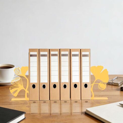 Ginkgo Leaf Metal Bookends, Yellow Botanical Plant Decorative Book Ends for Bookshelf, Cute Unique Bookends for Reading Room Kitchen Office Bathroom Living Room, Bookend Home Decor in Saudi Arabia
