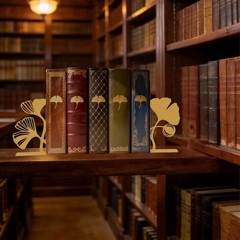 Ginkgo Leaf Metal Bookends, Yellow Botanical Plant Decorative Book Ends for Bookshelf, Cute Unique Bookends for Reading Room Kitchen Office Bathroom Living Room, Bookend Home Decor in Saudi Arabia