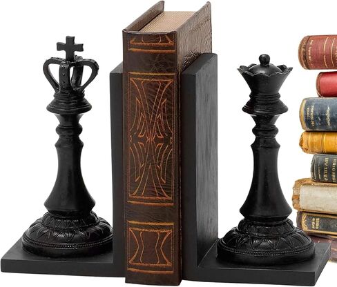 نهايات الكتب من Bellaa Chess King Queen - نهايات الكتب المزخرفة باللون الأسود العتيق للأرفف، مقاس 7 بوصة Royal Exquisite 29745 in Kuwait