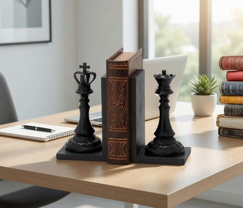 نهايات الكتب من Bellaa Chess King Queen - نهايات الكتب المزخرفة باللون الأسود العتيق للأرفف، مقاس 7 بوصة Royal Exquisite 29745 in Kuwait