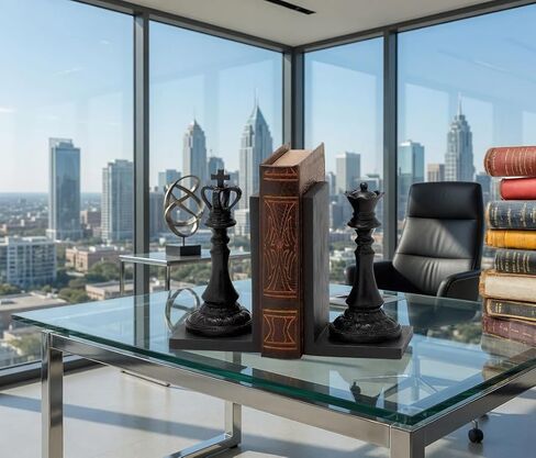 نهايات الكتب من Bellaa Chess King Queen - نهايات الكتب المزخرفة باللون الأسود العتيق للأرفف، مقاس 7 بوصة Royal Exquisite 29745 in Kuwait