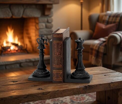 نهايات الكتب من Bellaa Chess King Queen - نهايات الكتب المزخرفة باللون الأسود العتيق للأرفف، مقاس 7 بوصة Royal Exquisite 29745 in Kuwait