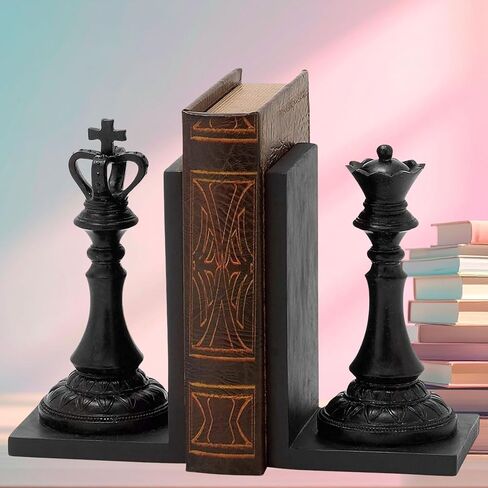 نهايات الكتب من Bellaa Chess King Queen - نهايات الكتب المزخرفة باللون الأسود العتيق للأرفف، مقاس 7 بوصة Royal Exquisite 29745 in Kuwait
