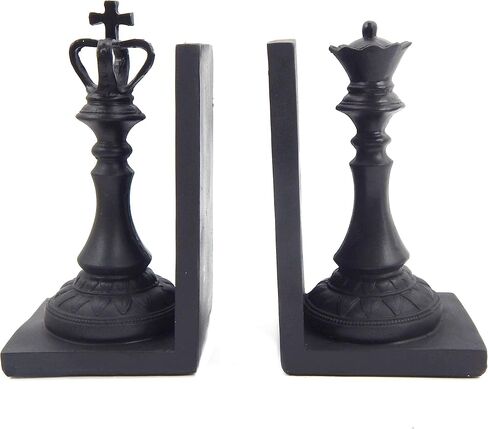 نهايات الكتب من Bellaa Chess King Queen - نهايات الكتب المزخرفة باللون الأسود العتيق للأرفف، مقاس 7 بوصة Royal Exquisite 29745 in Kuwait