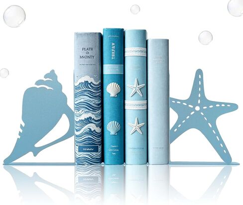 Cute Metal Blue Starfish Shells Decorative Bookends, Unique Coastal Seashell for Home Office Shelves Desk Living Room Bedroom Beach Room, Coastal Books Decors Sea Decorations in Saudi Arabia