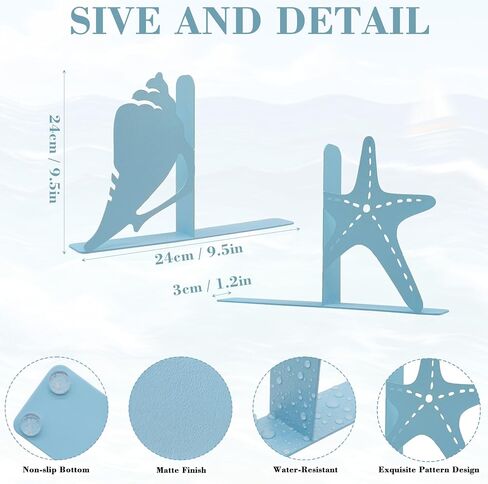 Cute Metal Blue Starfish Shells Decorative Bookends, Unique Coastal Seashell for Home Office Shelves Desk Living Room Bedroom Beach Room, Coastal Books Decors Sea Decorations in Saudi Arabia