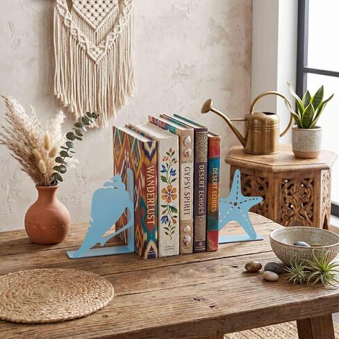 Cute Metal Blue Starfish Shells Decorative Bookends, Unique Coastal Seashell for Home Office Shelves Desk Living Room Bedroom Beach Room, Coastal Books Decors Sea Decorations in Saudi Arabia