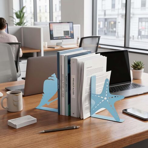 Cute Metal Blue Starfish Shells Decorative Bookends, Unique Coastal Seashell for Home Office Shelves Desk Living Room Bedroom Beach Room, Coastal Books Decors Sea Decorations in Saudi Arabia