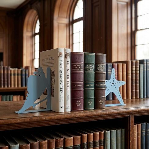 Cute Metal Blue Starfish Shells Decorative Bookends, Unique Coastal Seashell for Home Office Shelves Desk Living Room Bedroom Beach Room, Coastal Books Decors Sea Decorations in Saudi Arabia