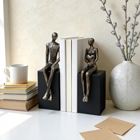Heavy Duty Book Ends for Shelves,Iron Decorative Bookends,Reading Couple Figurine Bookends for Shelves,Non-Slip Book Holder, Modern Creative Office Company Bookends Ornament Decorations in Saudi Arabia