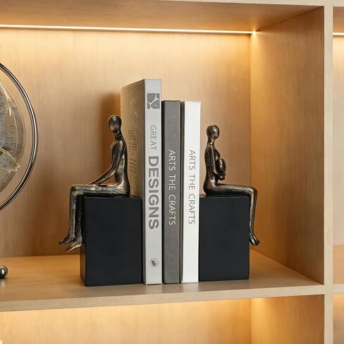 Heavy Duty Book Ends for Shelves,Iron Decorative Bookends,Reading Couple Figurine Bookends for Shelves,Non-Slip Book Holder, Modern Creative Office Company Bookends Ornament Decorations in Saudi Arabia