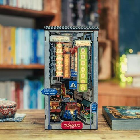 Anavrin Book Nook Kit Bangkok Yaowarat DIY 3D Wooden Booknook for Adults, Teens and Book Lovers, Bookshelf Insert Library Decor, Creative Gift for Family, Friends, and Elderly in Saudi Arabia