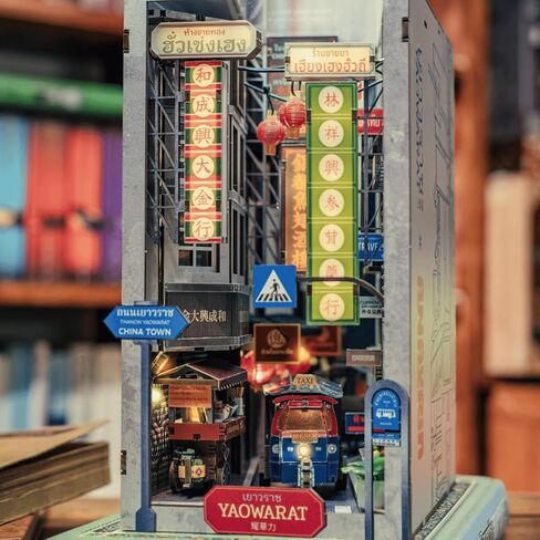 Anavrin Book Nook Kit Bangkok Yaowarat DIY 3D Wooden Booknook for Adults, Teens and Book Lovers, Bookshelf Insert Library Decor, Creative Gift for Family, Friends, and Elderly in Saudi Arabia