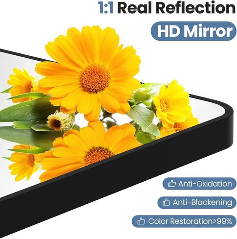 NEWBULIG 30X48 Inch Bathroom Mirror, Rectangle Wall Mirror with Rounded Corners, Black Vanity Mirrors for Bathroom Sink with Metal Frame for Bedroom, Entryway, Hangs Horizontally or Vertically in Saudi Arabia