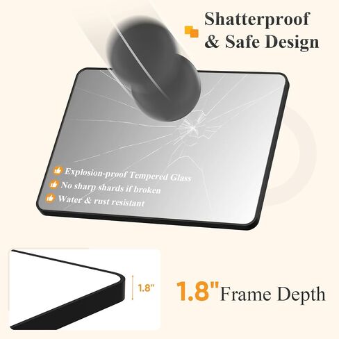 NEWBULIG 30X48 Inch Bathroom Mirror, Rectangle Wall Mirror with Rounded Corners, Black Vanity Mirrors for Bathroom Sink with Metal Frame for Bedroom, Entryway, Hangs Horizontally or Vertically in Saudi Arabia