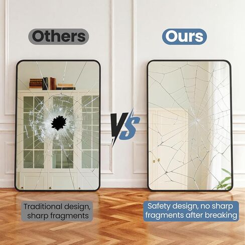 NEWBULIG 30X48 Inch Bathroom Mirror, Rectangle Wall Mirror with Rounded Corners, Black Vanity Mirrors for Bathroom Sink with Metal Frame for Bedroom, Entryway, Hangs Horizontally or Vertically in Saudi Arabia