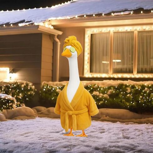 Porch Goose Outfit Winter Porch Goose Outfit for 23" Cement or Plastic Goose,Lady Porch Goose Bathrobe,Christmas Porch Goose Outfits ,Holiday Porch Goose Outfits (Yellow) in Saudi Arabia