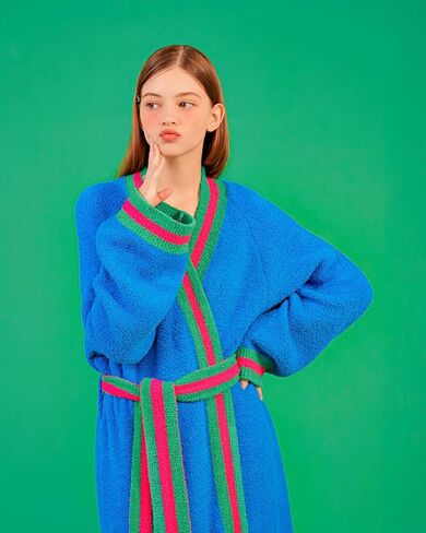 wiggle wiggle Unisex Colorblock Plush Fleece Bathrobe, Cozy Long Lounge Robe with Belt, Soft Warm Spa Robe for Women & Men – Don't Panic in Saudi Arabia