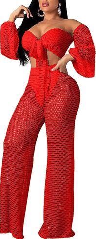 Sexy Cover Ups for Swimwear Vacation Off The Shoulder Top Long Pants Bikini Cover Ups Swimwear Beach in Saudi Arabia
