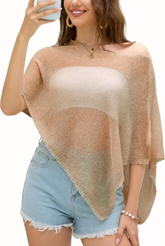 Women’s Sheer Poncho Shrug Bolero Lightweight Knit Crochet Shawl Shrug Summer Cover Up for Beach, Travel in Saudi Arabia