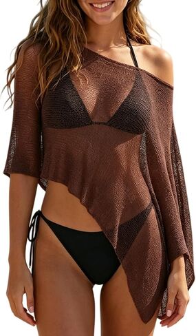 Sheer Poncho Tops for Women Lightweight Crochet Knit See Through Shawl 2026 Summer Bathing Suit Beach Cover Up in Saudi Arabia