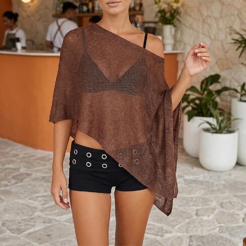 Sheer Poncho Tops for Women Lightweight Crochet Knit See Through Shawl 2026 Summer Bathing Suit Beach Cover Up in Saudi Arabia