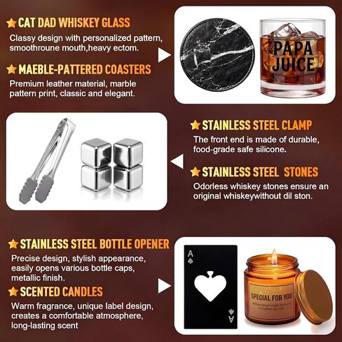 Twistover 10 Pcs Papa Gift for Men, Best Dad Gift Set for Father's Day Grandpa Papa, Luxury Birthday Basket Set with Hooded Bathrobe, Whiskey Glass & Stones, Scented Candle, Men's Spa Kit in Kuwait