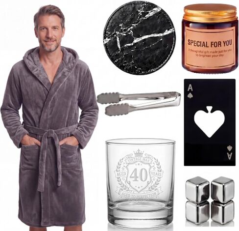 Twistover 10 Pcs Papa Gift for Men, Best Dad Gift Set for Father's Day Grandpa Papa, Luxury Birthday Basket Set with Hooded Bathrobe, Whiskey Glass & Stones, Scented Candle, Men's Spa Kit in Kuwait