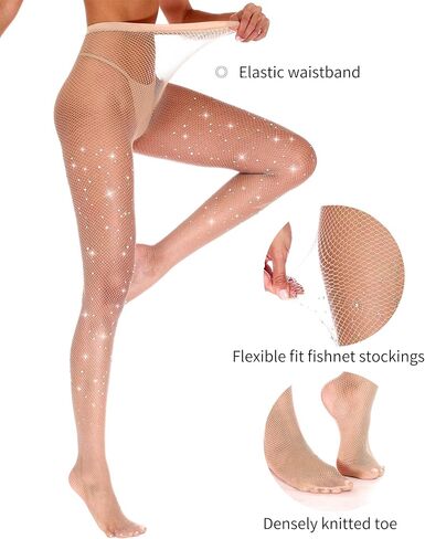 Luxdovi Sparkly Tights for Women, Glitter Rhinestone Fishnet Tights Sparkle Fish Net Sexy Shiny Stockings for Concert Party in Saudi Arabia