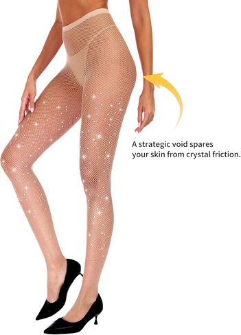 Luxdovi Sparkly Tights for Women, Glitter Rhinestone Fishnet Tights Sparkle Fish Net Sexy Shiny Stockings for Concert Party in Saudi Arabia