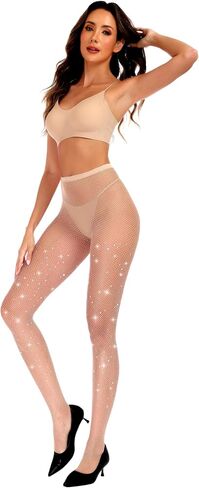 Luxdovi Sparkly Tights for Women, Glitter Rhinestone Fishnet Tights Sparkle Fish Net Sexy Shiny Stockings for Concert Party in Saudi Arabia