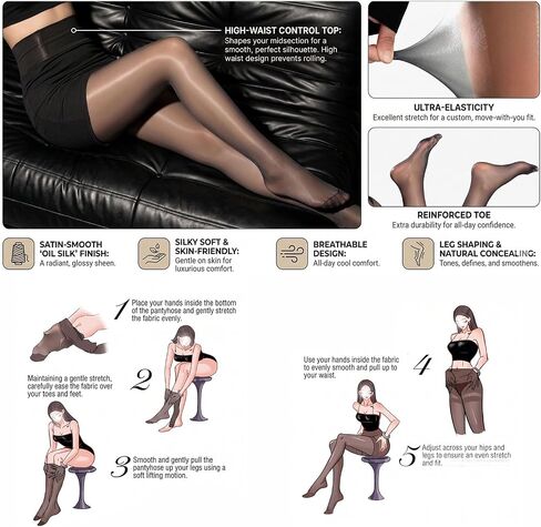 30D Pantyhose for Women, 2PCS High Waisted Control Top Tights for 59-77°F in Kuwait