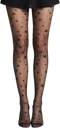 Black Star Tights for Women, Transparent Black Patterned Tights with Star Designs Smooth Nylon Stocking Durable Resistant to Snagging Pantyhose for Girls Women, Parties & Dresses in Saudi Arabia