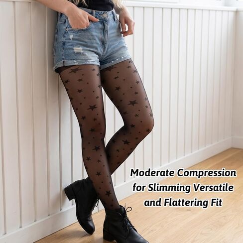 Black Star Tights for Women, Transparent Black Patterned Tights with Star Designs Smooth Nylon Stocking Durable Resistant to Snagging Pantyhose for Girls Women, Parties & Dresses in Saudi Arabia